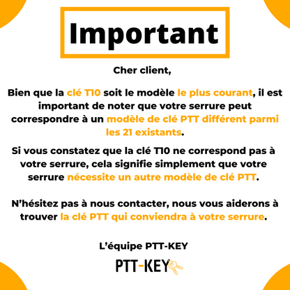 Clé Pass PTT T10 Universelle | Passe-Partout Boîte aux Lettres & Hall d'Immeuble | Modèle Original Certifié