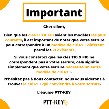 Lot 2 Pass PTT T10 + F10 | 2 Clés Universelles Boîte aux Lettres & Hall d'Immeuble | Kit Complet Certifié