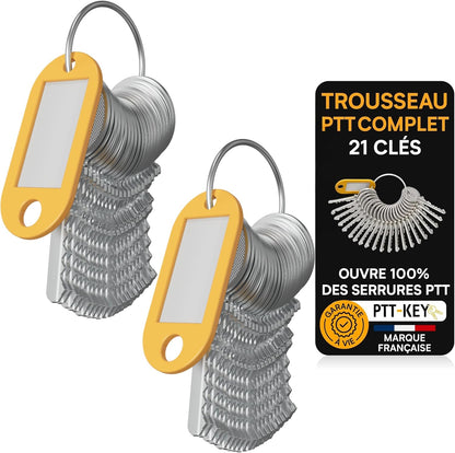 Lot de 2 trousseaux 21 clés PTT (A10 à U10)